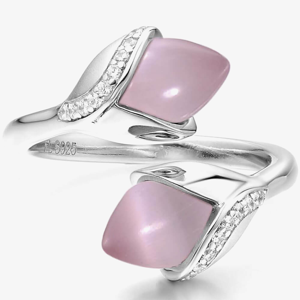 Fei Liu Magnolia Double Pink Stone Open Ring MAG-925R-002-CEPK