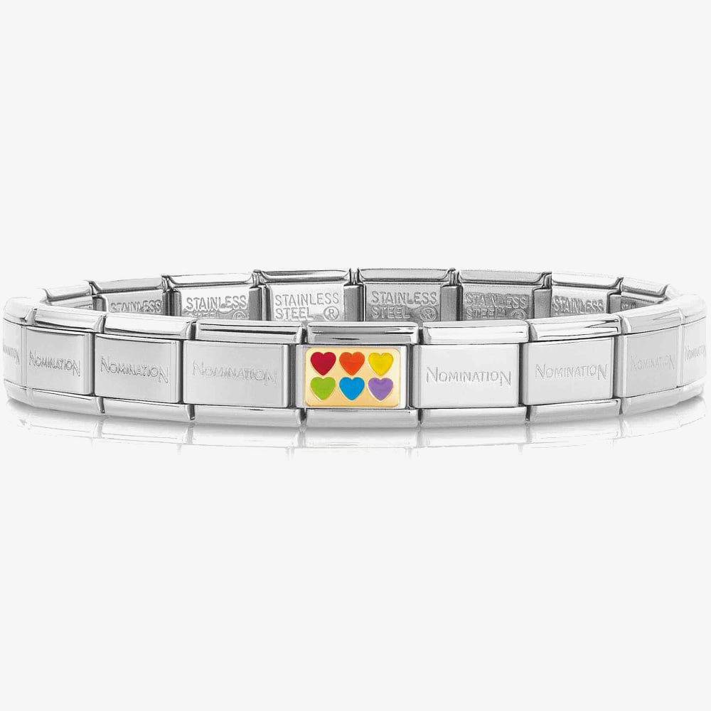 Product photograph of Nomination Classic Composable Gold Rainbow Hearts Bracelet 030000 030263 22 from The Jewel Hut