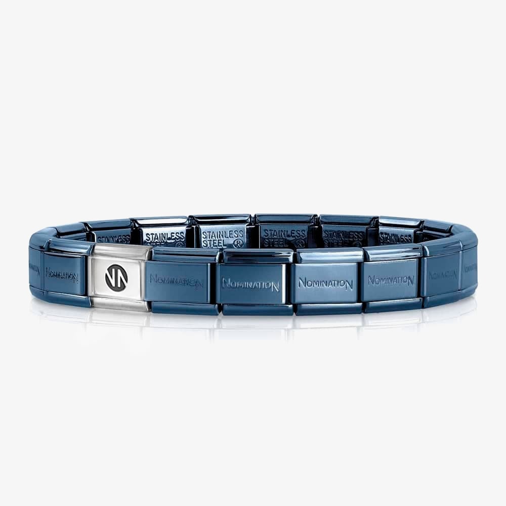 Nomination Blue Stainless Steel NN Logo 14 Link Bracelet 530301 SI 016