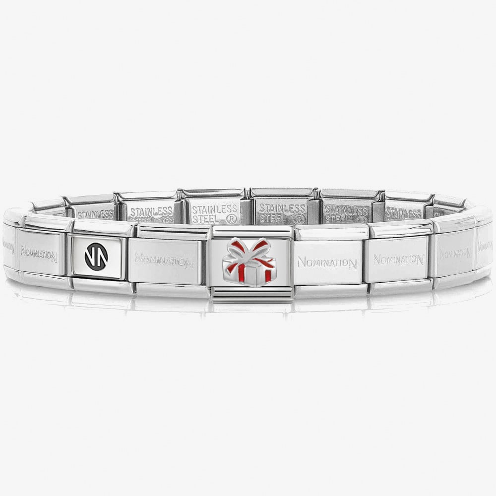 Nomination CLASSIC Silver Christmas Red Present Charm Bracelet 330204/06 &amp; 530300 SI