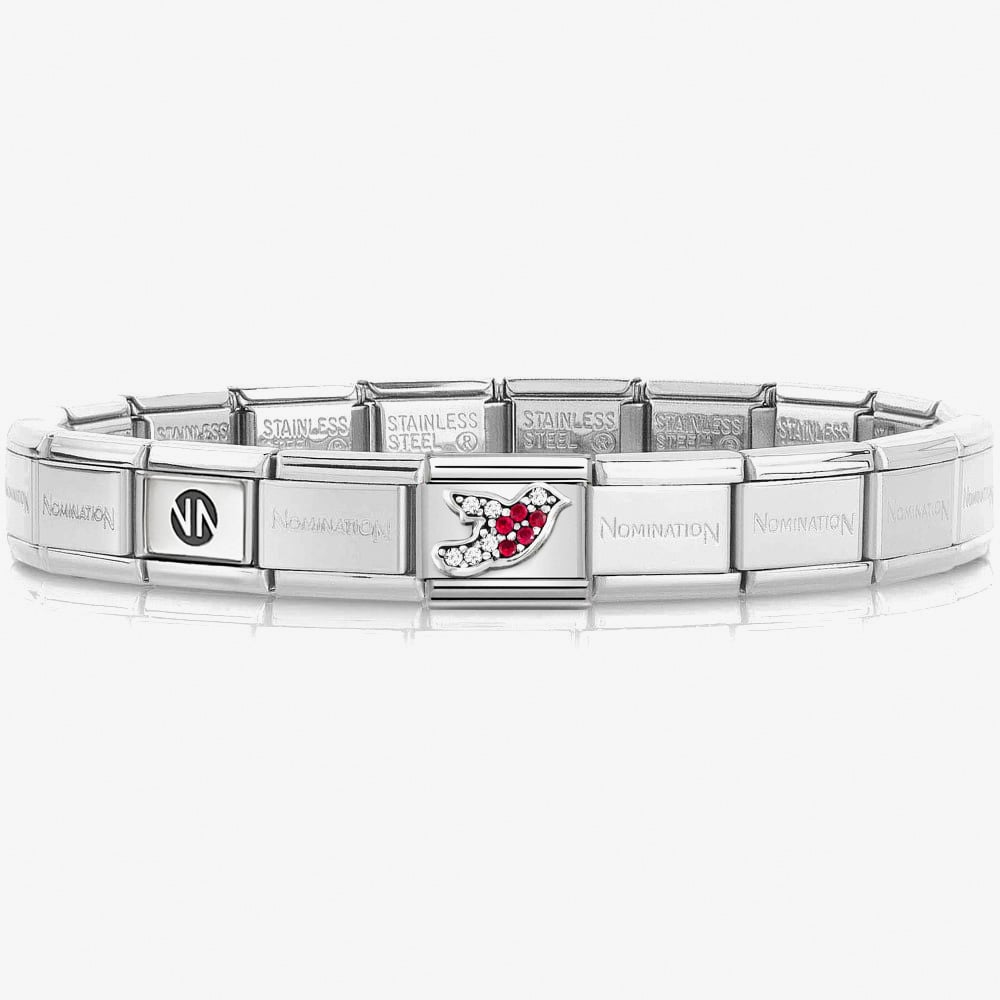 Nomination CLASSIC Silver Robin Crystal Charm Bracelet 330323/02 &amp; 530300 SI