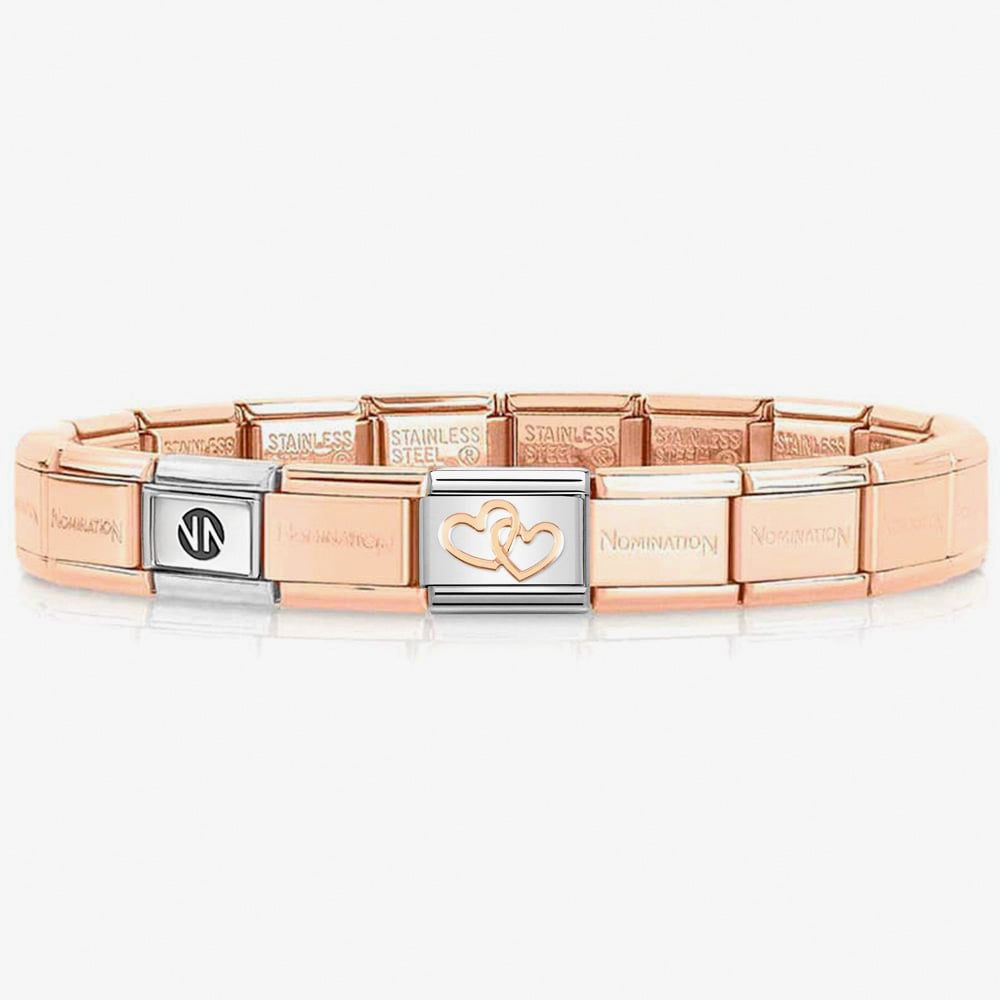 Nomination CLASSIC Romance Linked Hearts Charm Rose Gold Bracelet 430104/41 &amp; 530301 SI 011