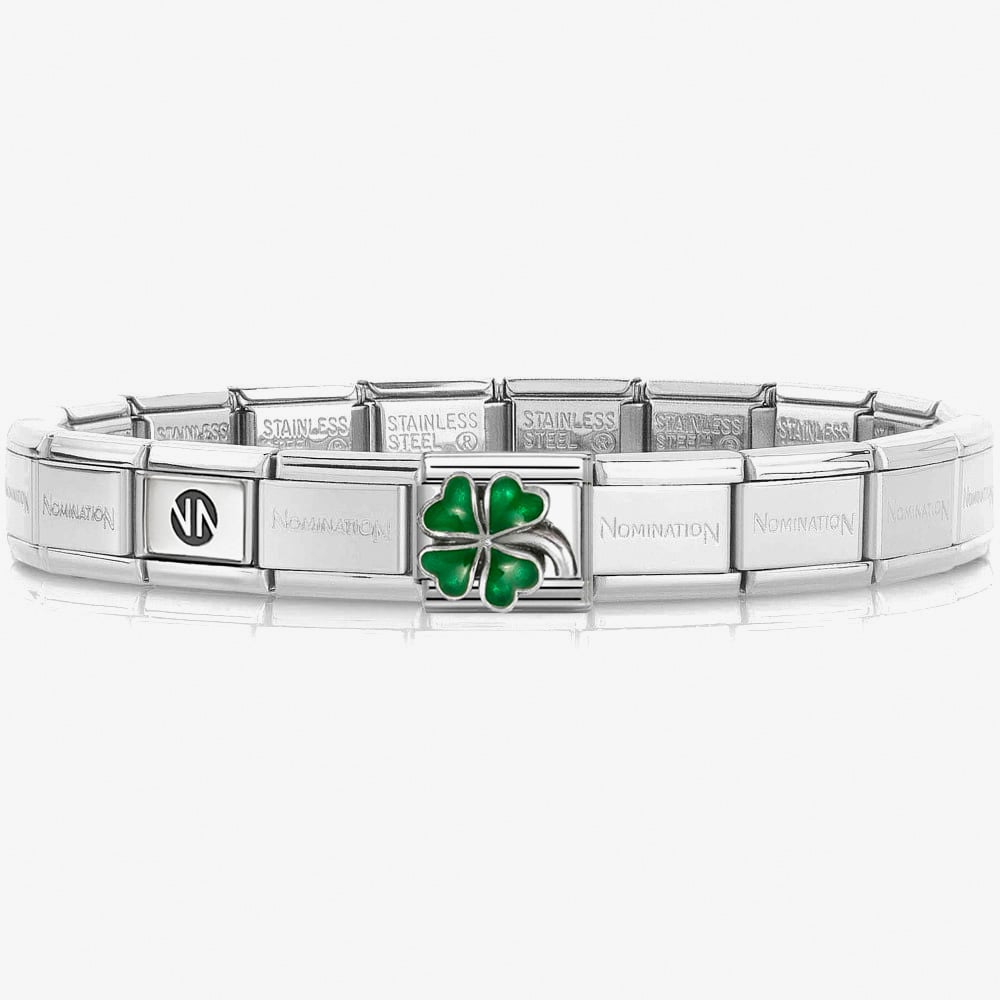Nomination CLASSIC Green Clover Charm Bracelet 330204/42 &amp; 530300 SI