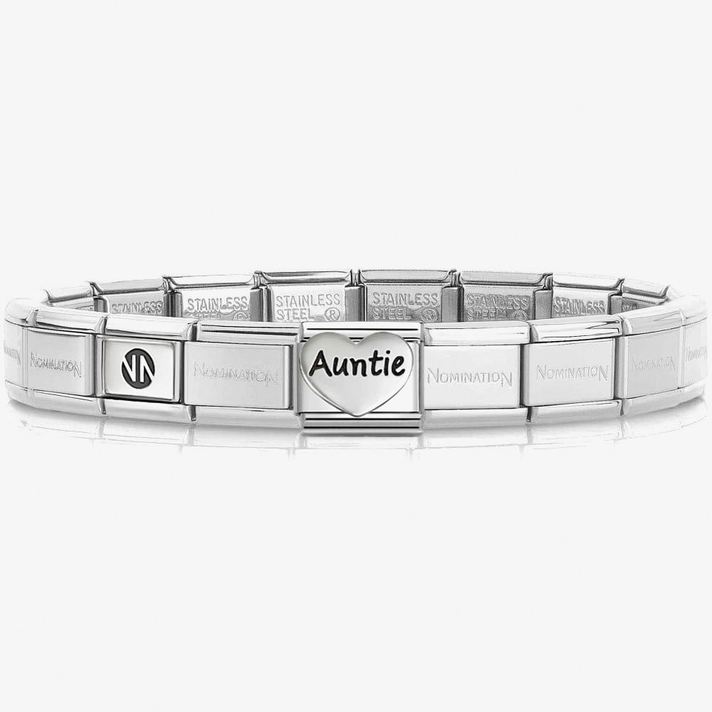 Nomination CLASSIC Silver Auntie Heart Charm Bracelet 530300 SI &amp; 330114/21