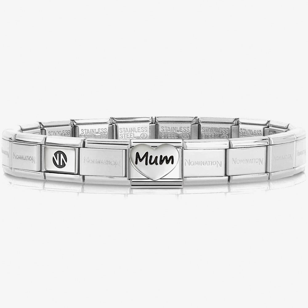 Nomination CLASSIC Silver Mum Heart Charm Bracelet 530300 SI &amp; 330114/22