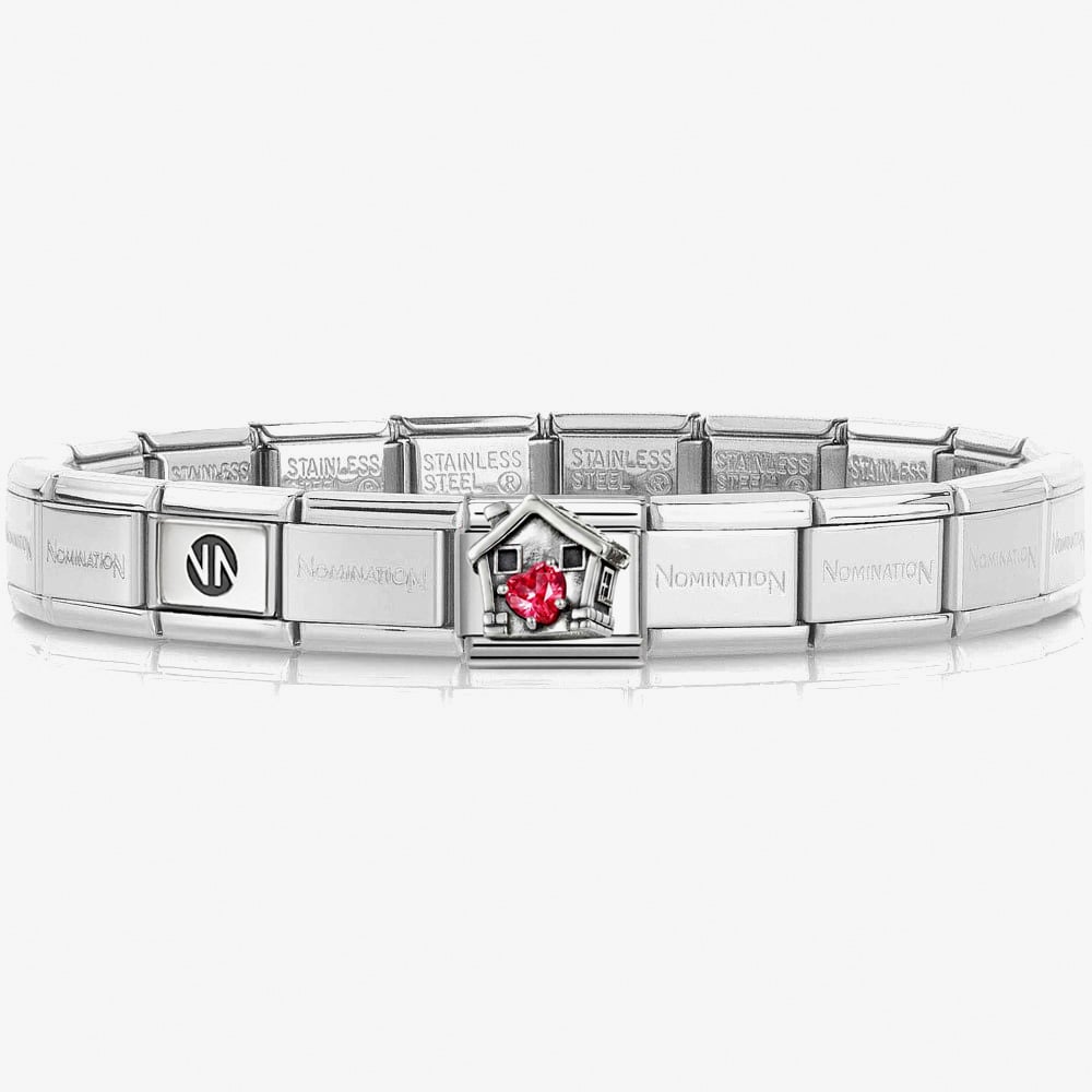 Nomination CLASSIC Silver Red Heart House Charm Bracelet 530300 SI &amp; 330327/32