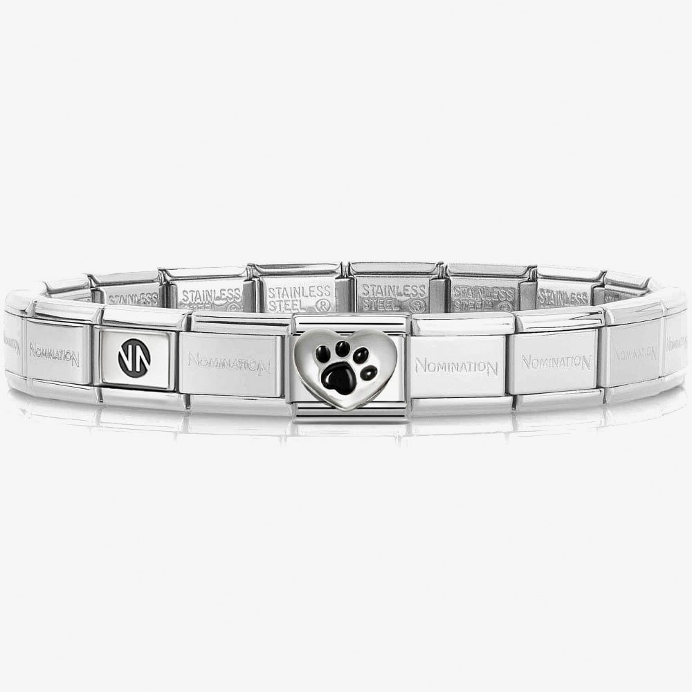 Nomination CLASSIC Silver Black Paw Heart Charm Bracelet 530300 SI &amp; 330204/51