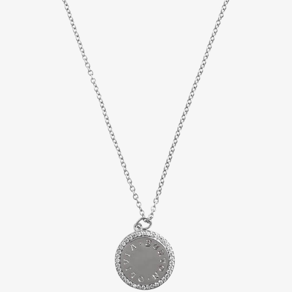 Olivia Burton Bejewelled Classics Disc Silver Tone Necklace OBJCON76