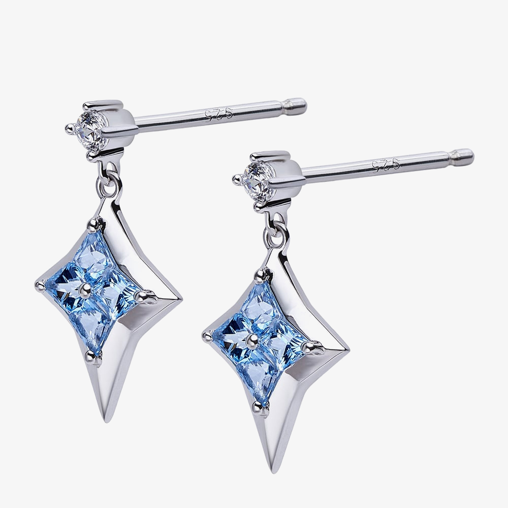 Fei Liu Star of Love Silver Kite Cut Blue Topaz Cubic Zirconia Drop Earrings POL-925R-201-BLCZ