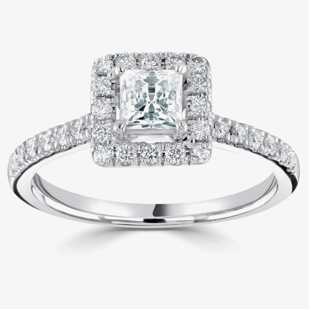 1888 Collection Platinum Princess Cut 0.77ct Diamond Halo Cluster Ring RC2022