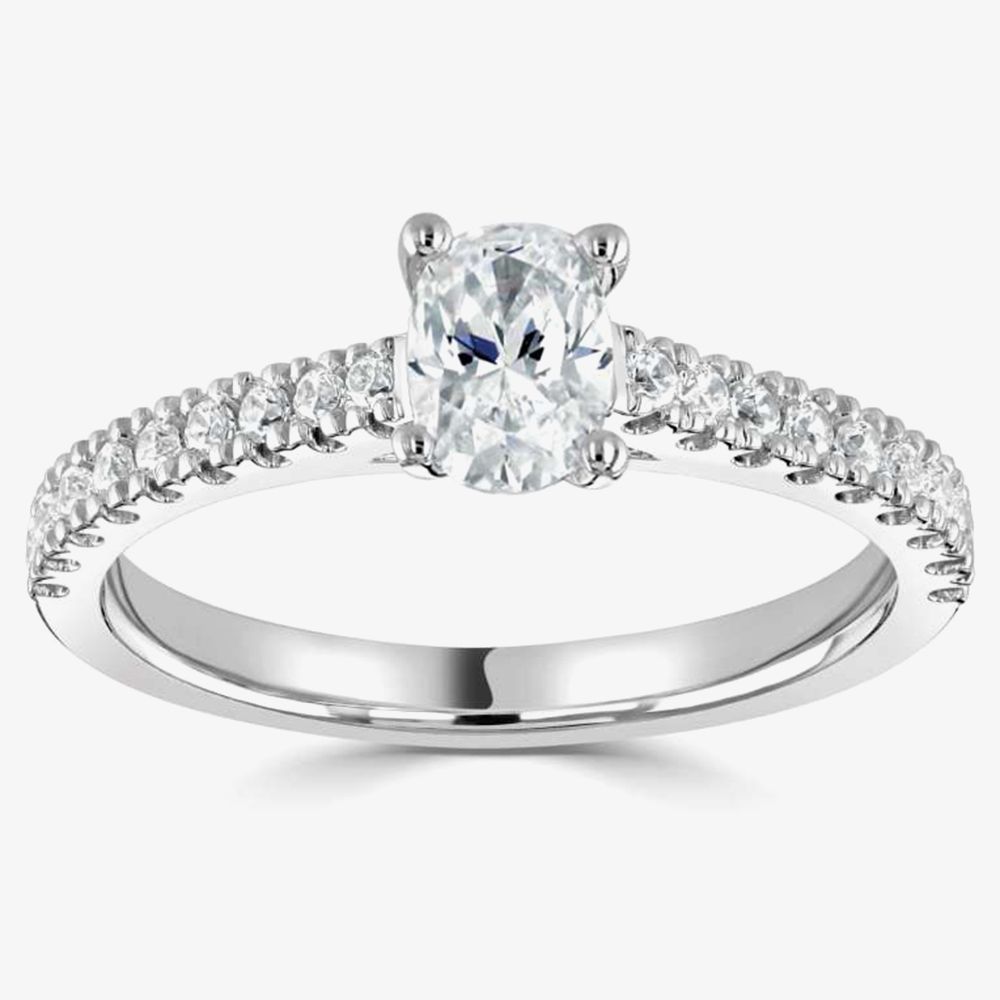1888 Collection Platinum Oval Cut 0.70ct Diamond Solitaire Shoulder Set Ring RI-2250