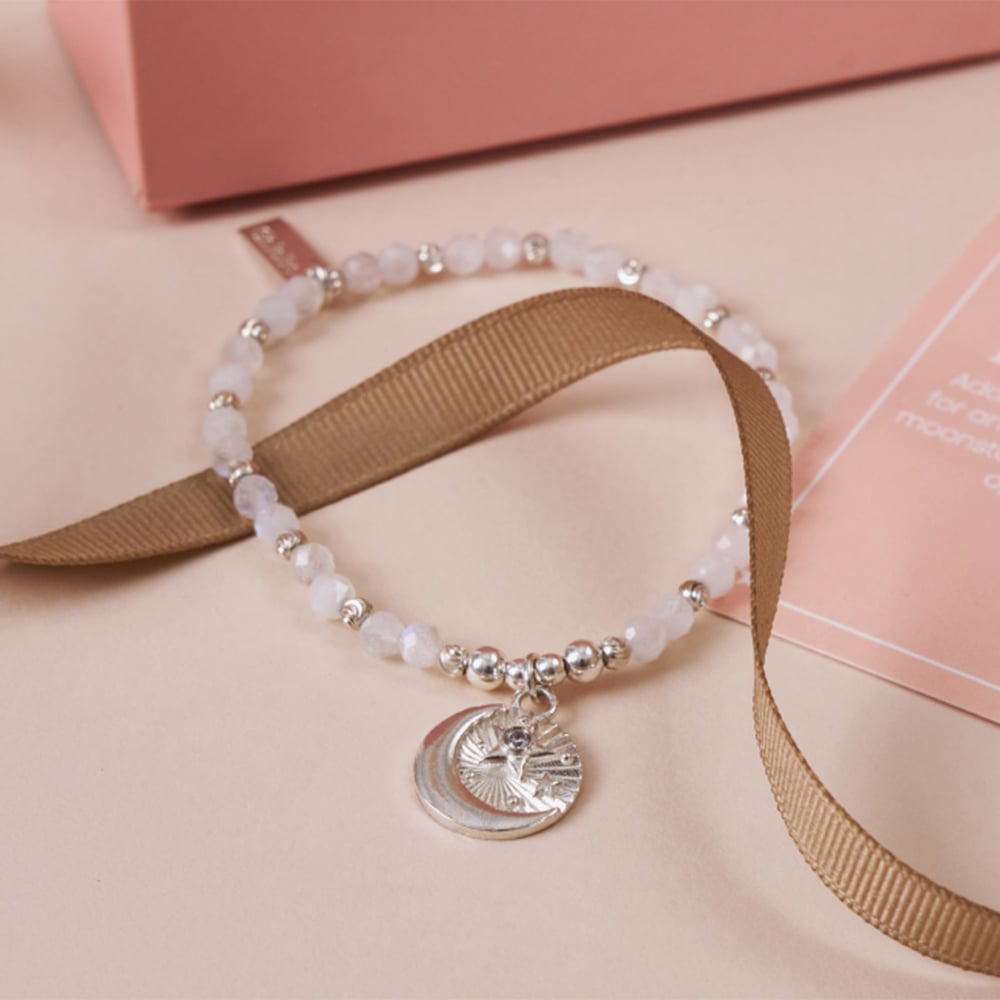 ChloBo Ladies Ecliptic Aura Moonstone Moon & Star Beaded Bracelet SBXMAS24