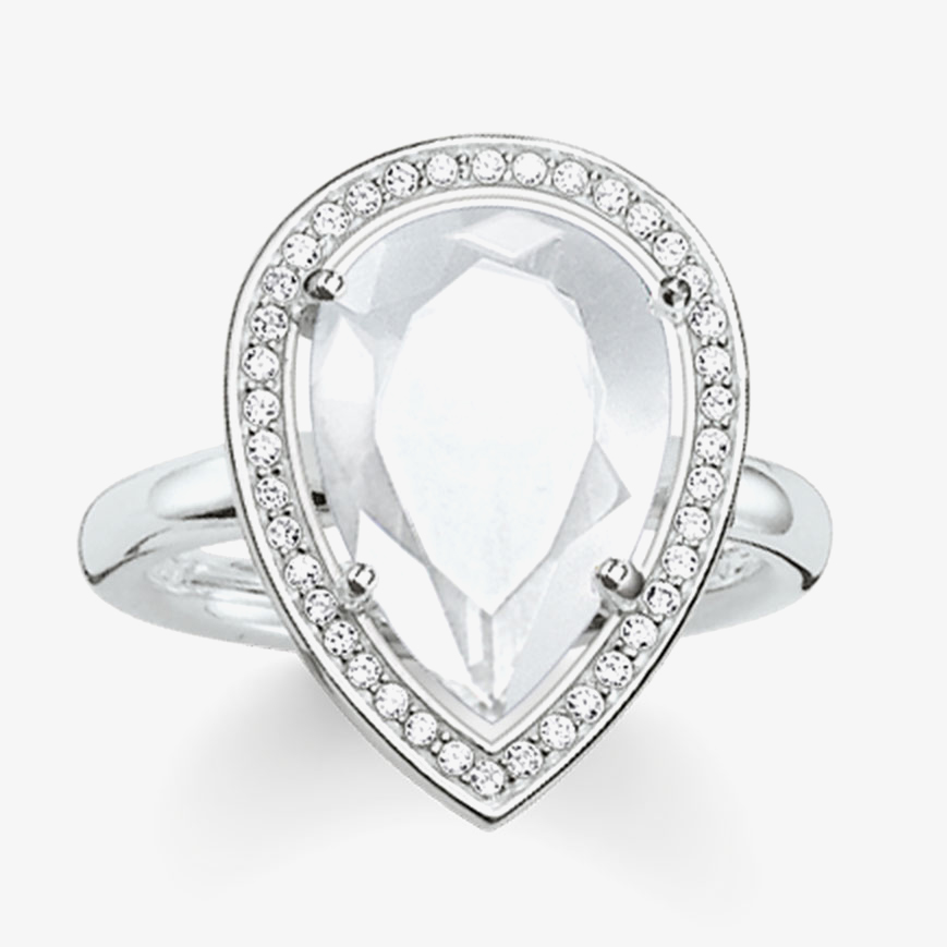 Product photograph of Thomas Sabo Silver Pear Shape Milky Quartz Cubic Zirconia Ring Tr2043-690-14-54 N from The Jewel Hut