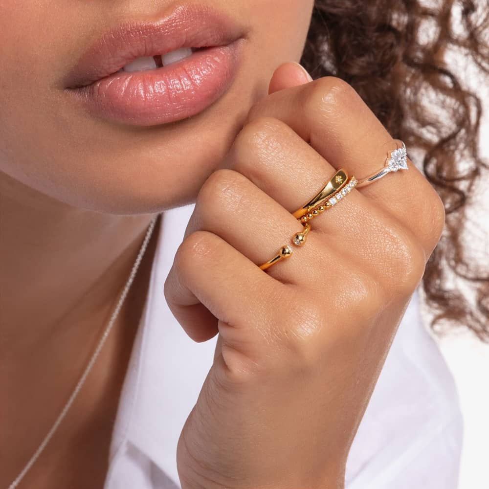 THOMAS SABO Gold Plated Engraved Cubic Zirconia Star Ring TR2314-414-14