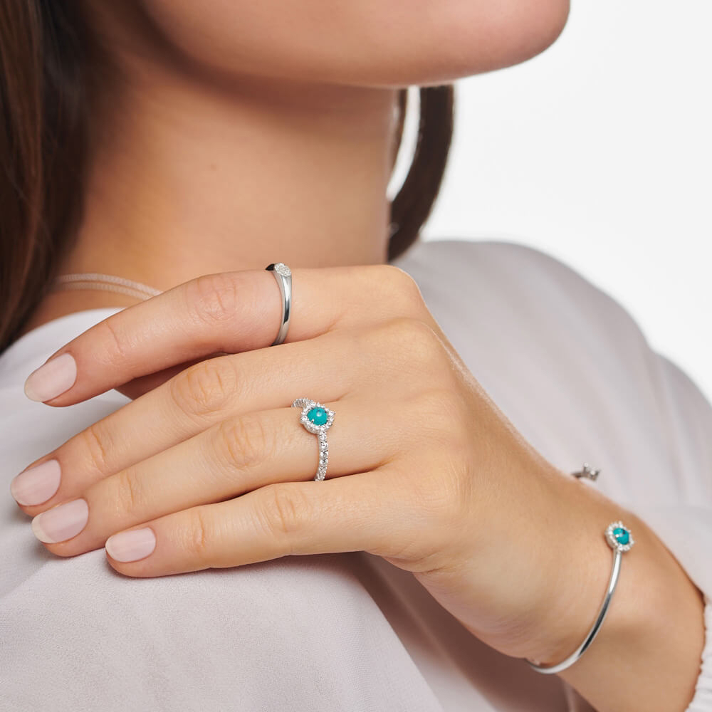 THOMAS SABO Vintage Sterling Silver Turquoise Cocktail Ring TR2344-405-17