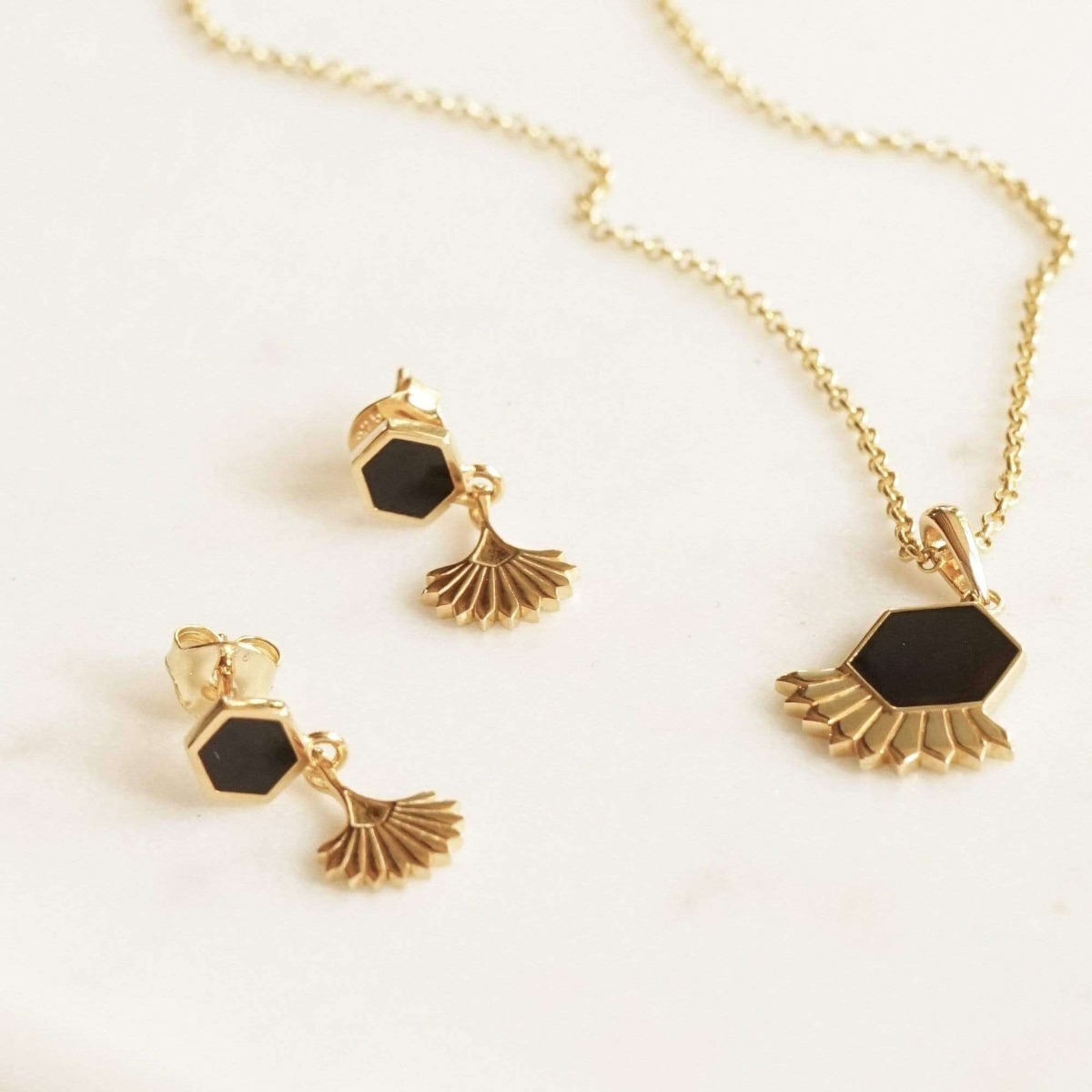 Daisy London Palms 18ct Gold Plated Hexagon Palm Drop Fan Earrings WE18_GP