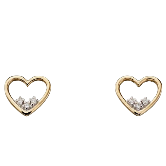 Yellow Gold Diamond Open Heart Stud Earrings for Her Christmas Gift