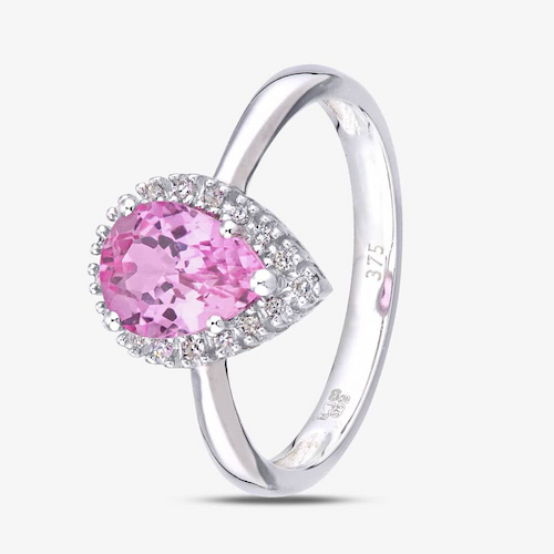9ct White Gold Pink Sapphire & Diamond Pear Shaped Cluster Ring