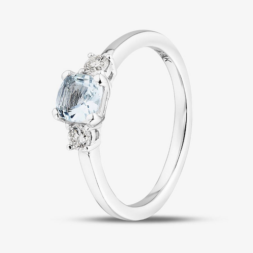 9ct White Gold Aquamarine & Diamond Three Stone Ring