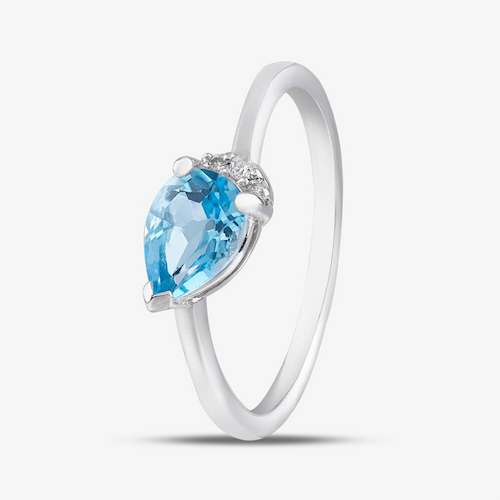 9ct White Gold Pear Cut Blue Topaz & Diamond Crossover Ring