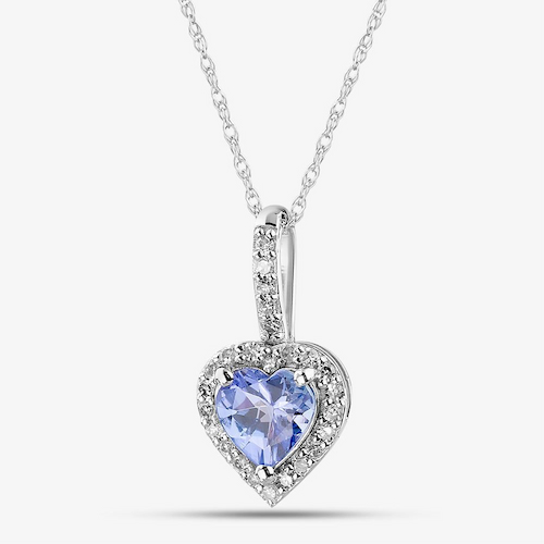 9ct White Gold Tanzanite & Diamond Heart Pendant Necklace