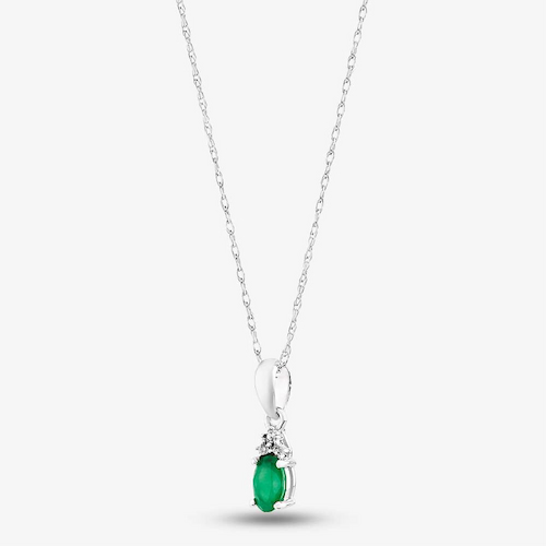 9ct White Gold 0.19ct Emerald & 0.007ct Diamond Pendant