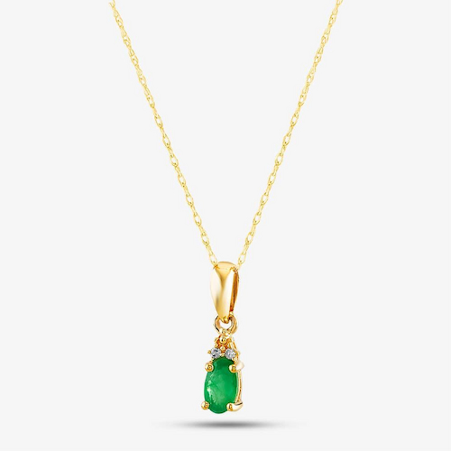9ct Yellow Gold Emerald & Diamond Pendant Necklace
