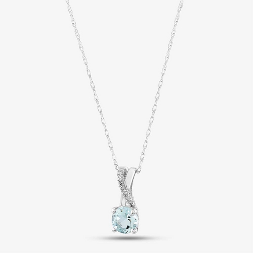 9ct White Gold Aquamarine & Diamond Crossover Pendant Necklace