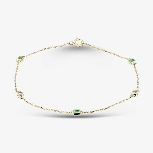 9ct Yellow Gold Emerald & Diamond Chain Bracelet
