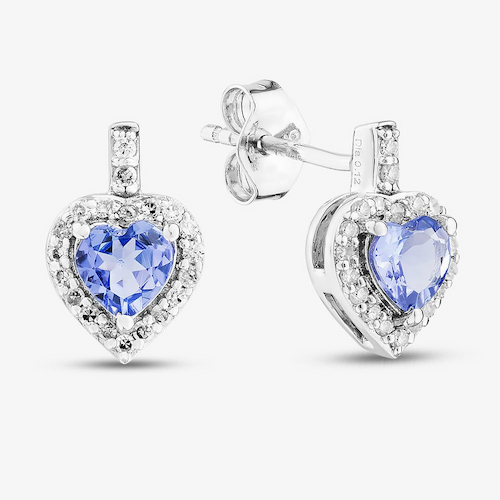 9ct White Gold Tanzanite & Diamond Heart Stud Earrings