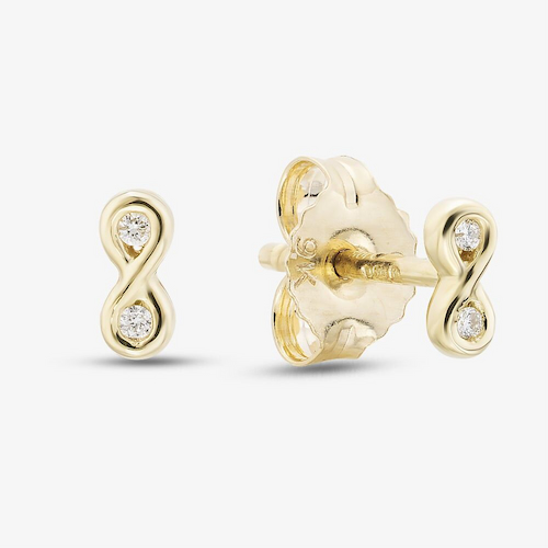 9ct Yellow Gold 0.14ct Round Cut Diamond Infinity Stud Earrings
