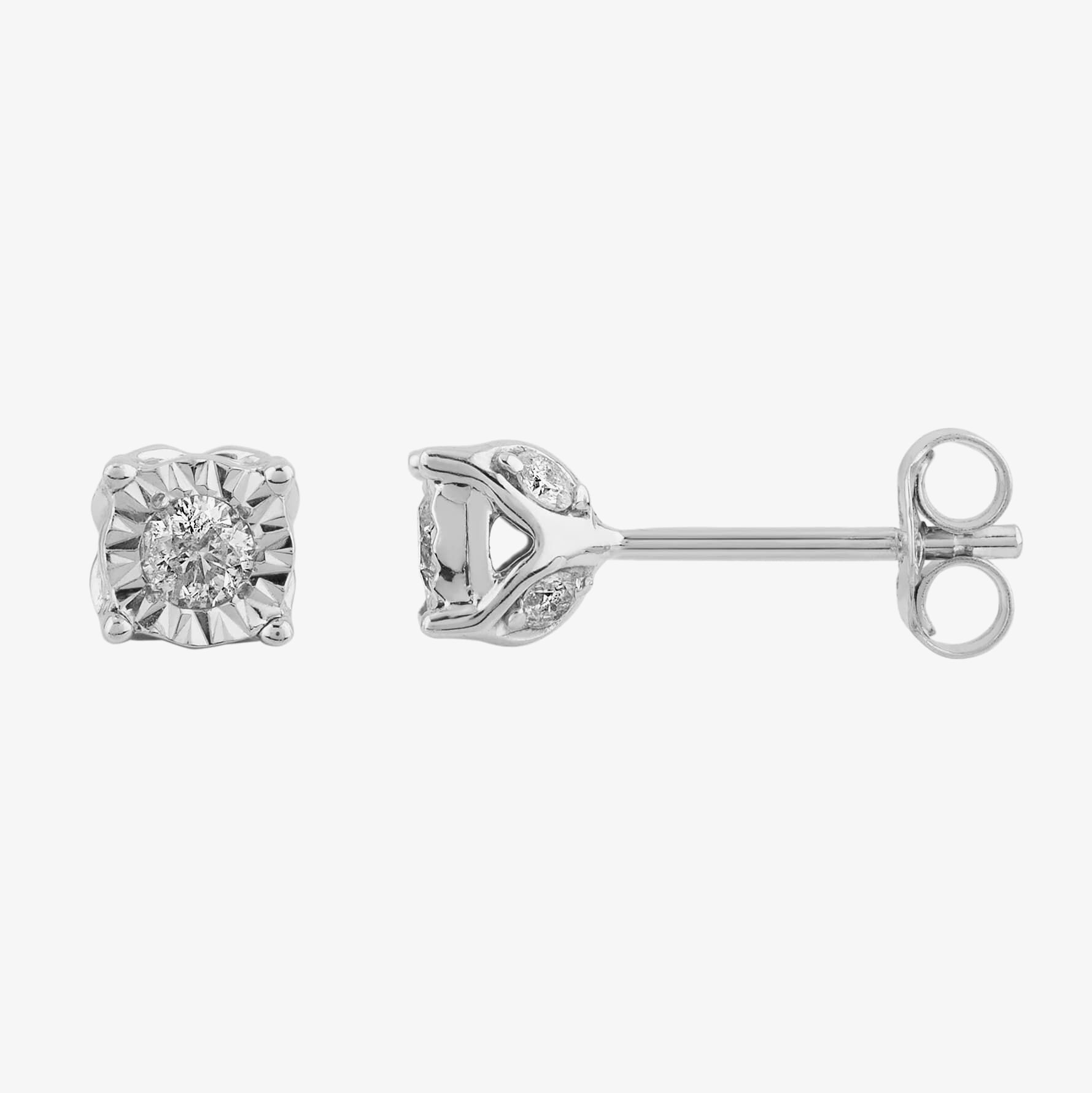 9ct White Gold 0.25ct Four Claw Diamond Stud Earrings