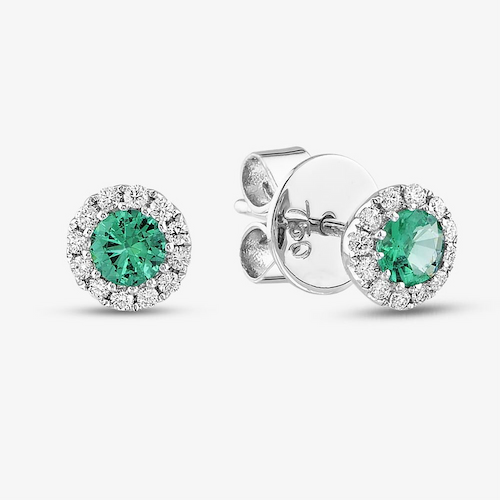 18ct White Gold Emerald & Diamond Cluster Stud Earrings