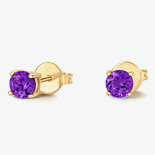 Tivon 18ct Yellow Gold Brilliant Cut Amethyst Four Claw Stud Earrings