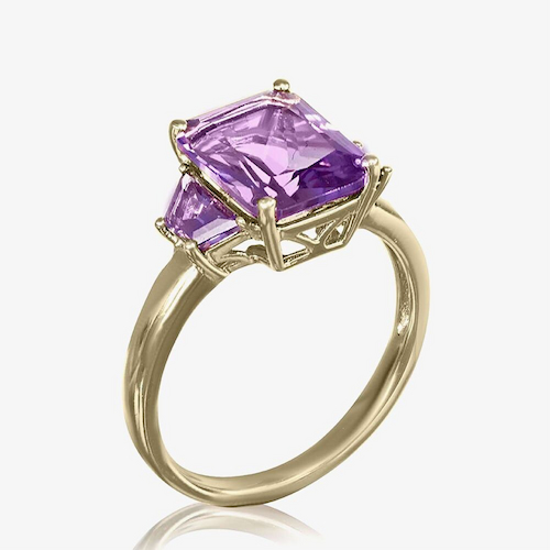Gold Impression 9ct Yellow Gold Fancy Cut Amethyst Three Stone Ring