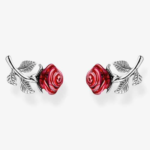 Thomas Sabo Silver Red Rose Romance Stud Earrings