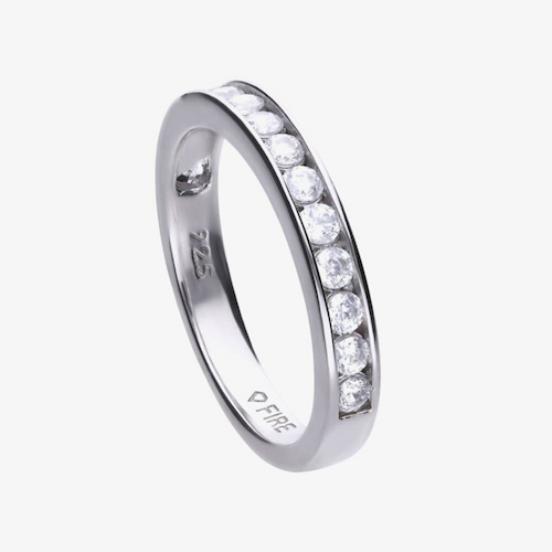Diamonfire Silver Channel Set Cubic Zirconia Half Eternity Ring