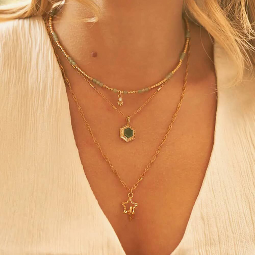Chlobo Happiness Gold Plated Aventurine Hexagon Necklace