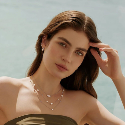 Ania Haie Luna Gaze Silver Asymmetric Shell Pearl Chain