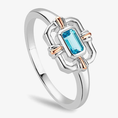 Clogau Silver & 9ct Rose Gold Enchanted Gateways Swiss Blue Topaz Ring