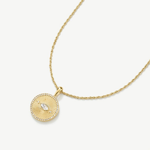 D.Louise Yellow Gold Tone Plated Stainless Steel Engravable Evil Eye Talisman Pendant