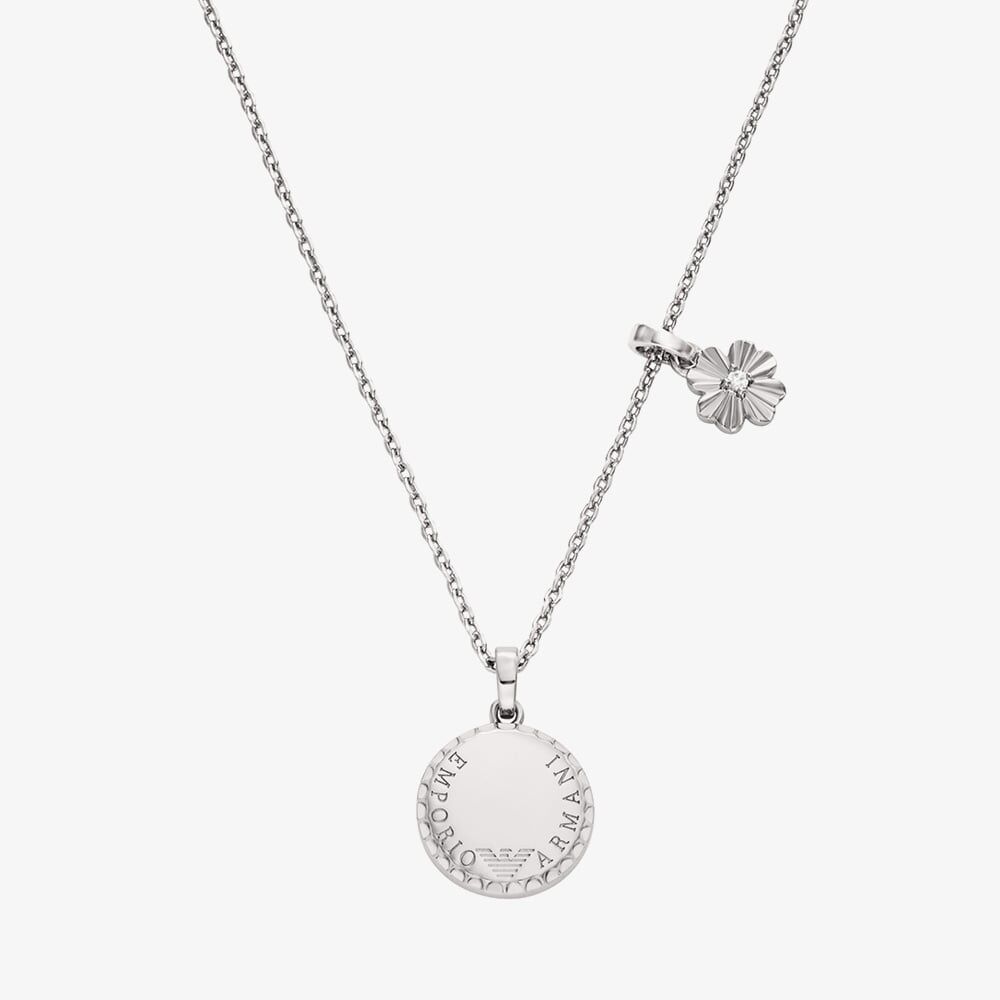 Emporio Armani Silver Tone Coin Pendant Necklace