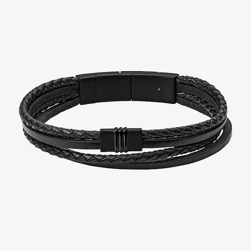 Fossil Townsman Multi Strand Black Leather Bracelet