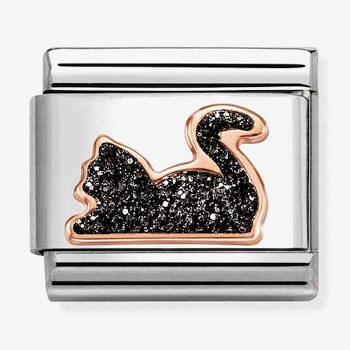 Nomination Composable Classic Rose Gold Black Glitter Cat Charm