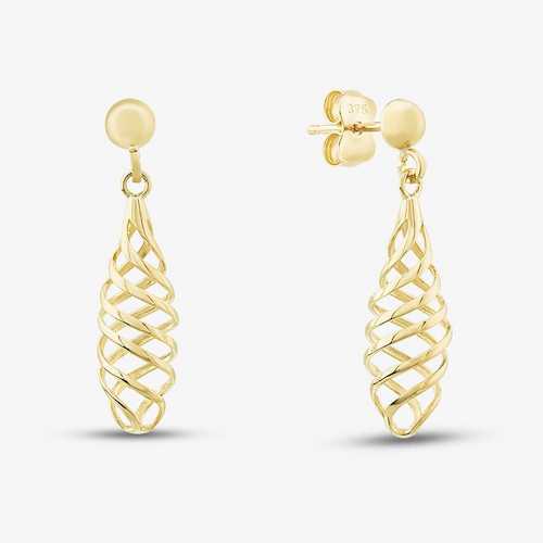 9ct Yellow Gold Spiral Lattice Dropper Earrings
