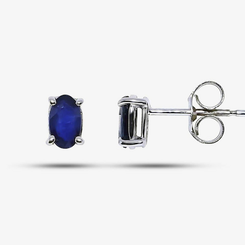 9ct White Gold Oval Sapphire Stud Earrings