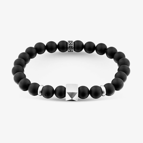 Bourne and Wilde Stainless Steel Pyramid Black Beaded Bracelet
