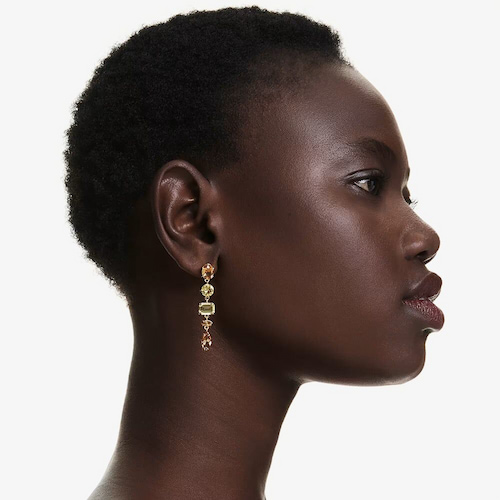 Swarovski Gema Gold Tone Plated Mixed Cut Yellow Crystal Drop Earrings