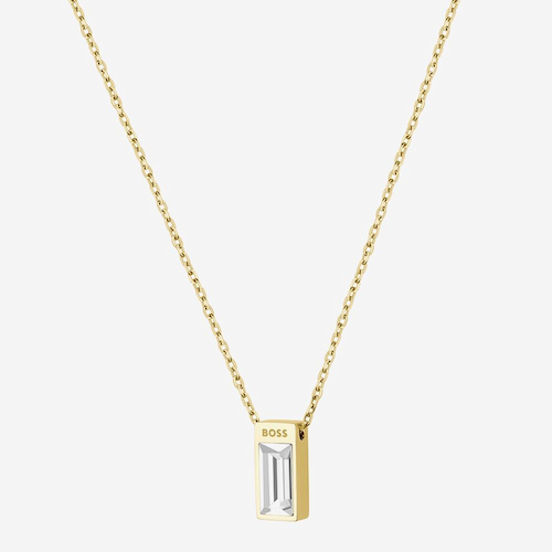 BOSS Clia Gold Tone Baguette Cut Crystal Necklace