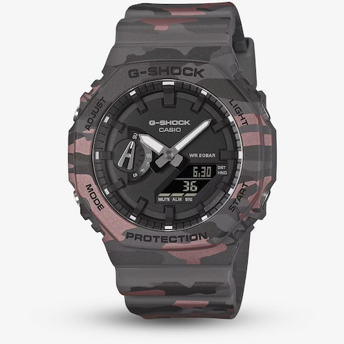 Casio Mens G-Shock 2100 Series Grey & Red Camo Strap Watch